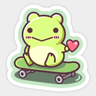 Cute Kawaii Frog On A Skateboard With A Heart Sticker